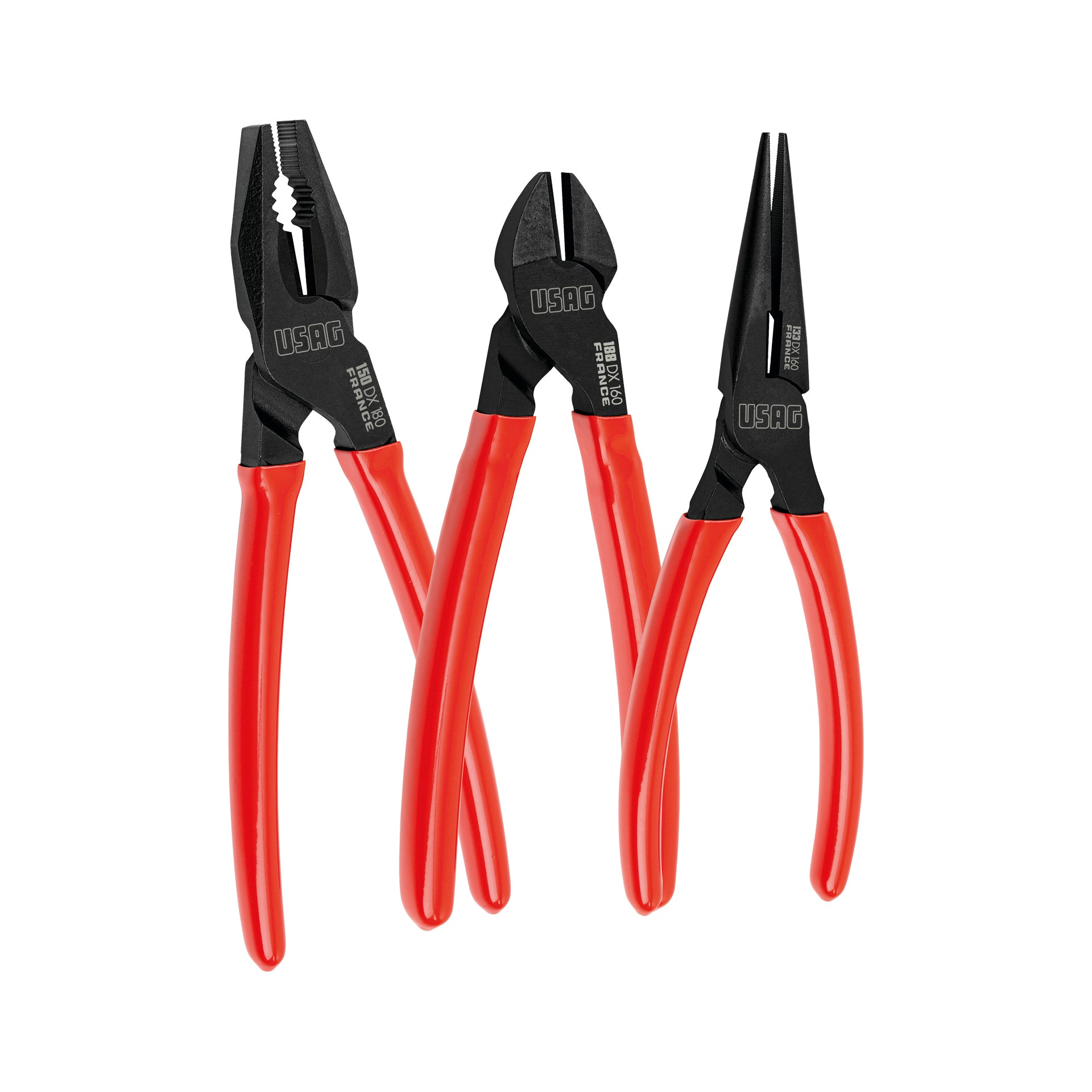 150 DX/SE3 - Assortment with universal pliers, straight nose pliers and diagonal cutting nippers (3 pcs) - Usag - U01500214 150 DX/SE3 - Assortment with universal pliers, straight nose pliers and diagonal cutting nippers (3 pcs) - Usag - U01500214